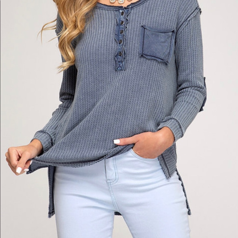 Long sleeve button down knit thermal
